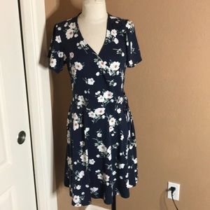 Summer floral faux wrap dress